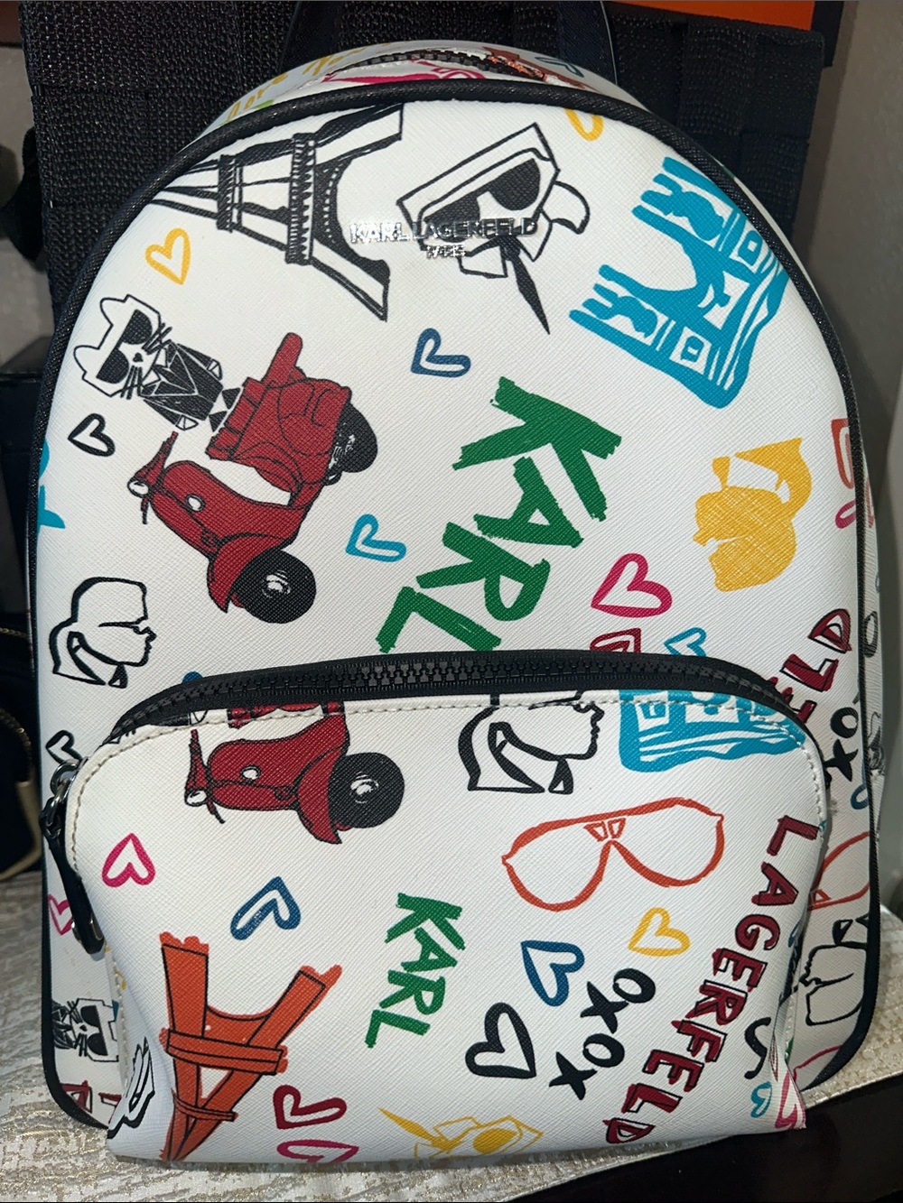 Karl Lagerfeld White Multicolor Kids Graphic Mini Backpack